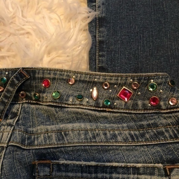 NWT Baby Phat boot cut Rhinestone sparkle embroidered pocket blue jeans sz 5 - Picture 11 of 16